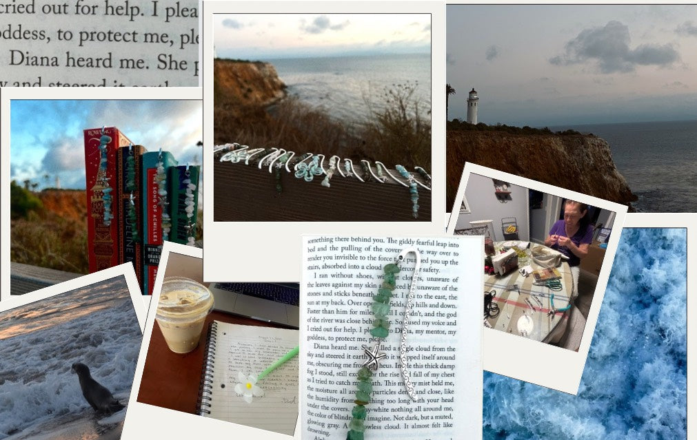 photo collage of my process of creating my bookmarks. Bottom is a picture of the first one I created.