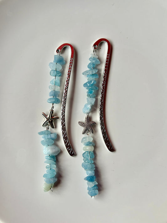 Aquamarine Starfish Bookmark (long strand)