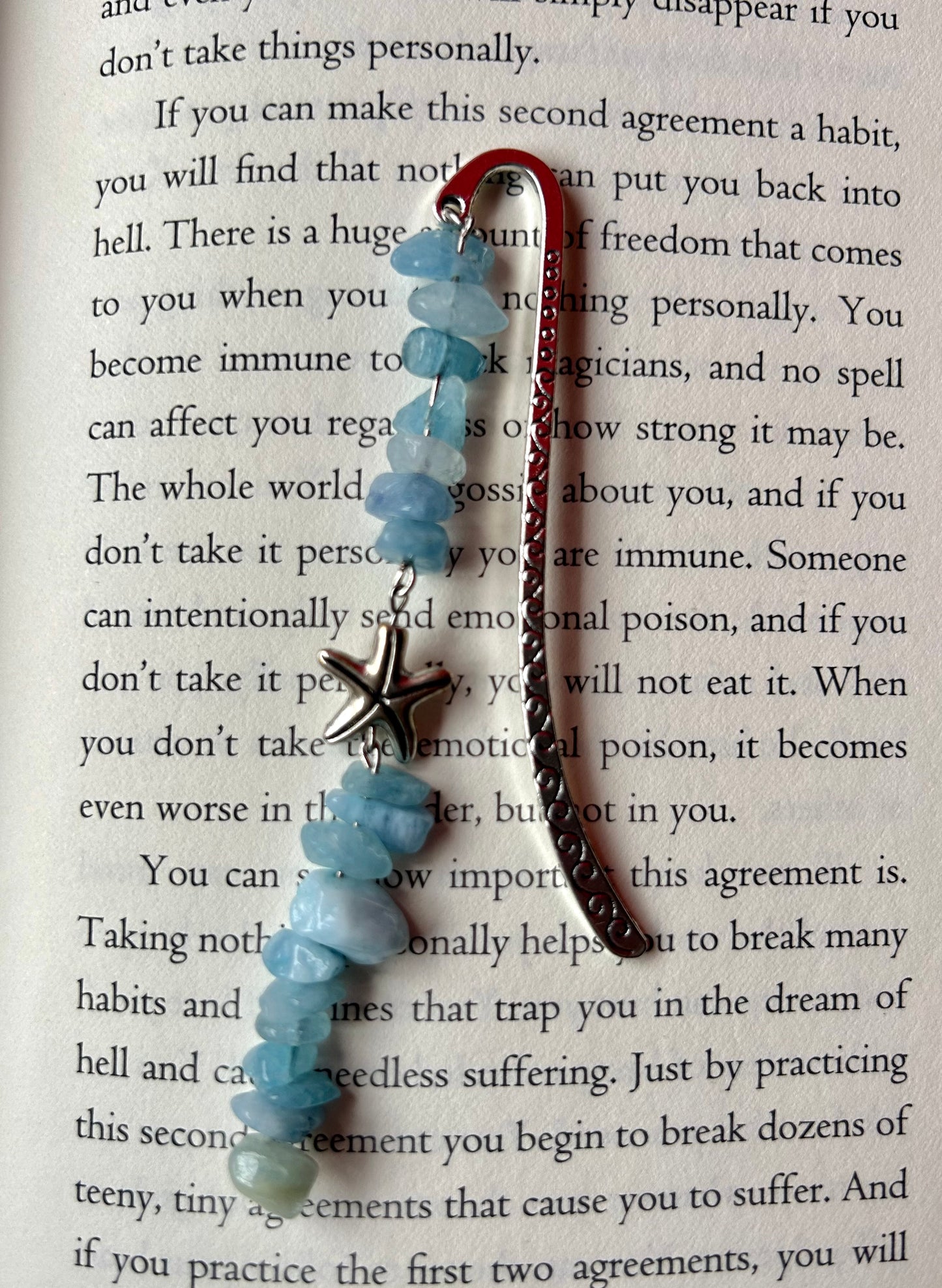 Aquamarine Starfish Bookmark (long strand)