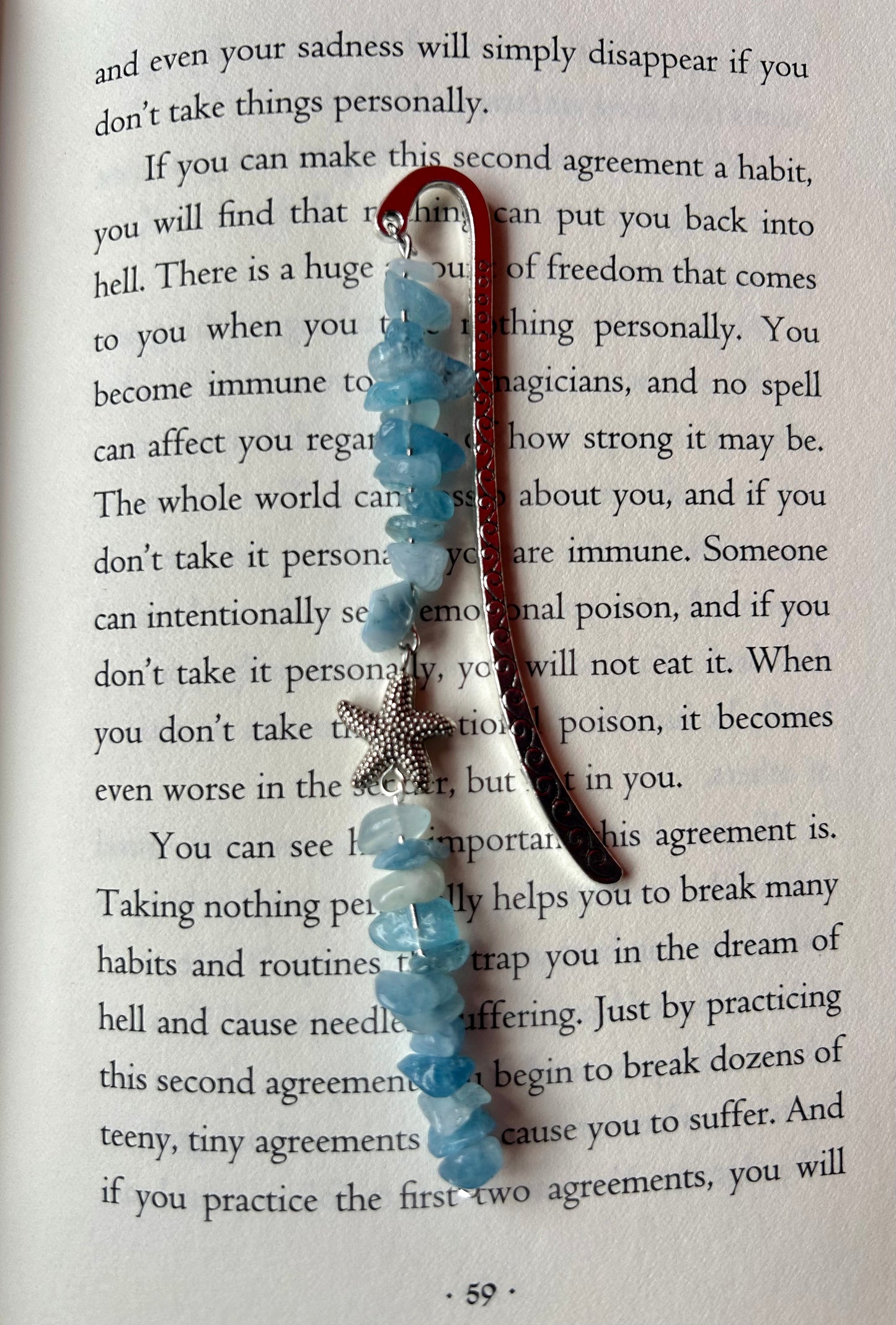 Aquamarine Starfish Bookmark (long strand)