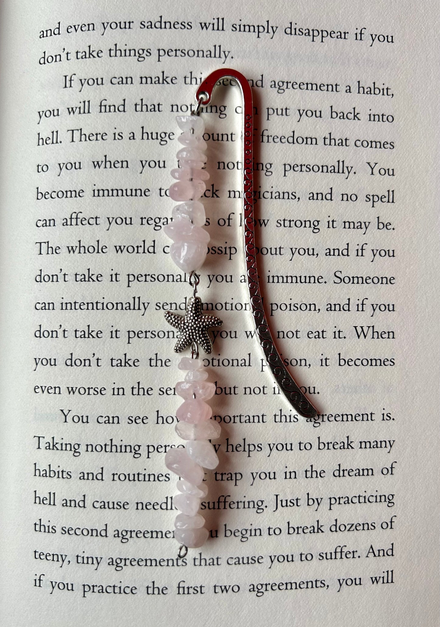 Rose Quartz Starfish Bookmark (long strand)